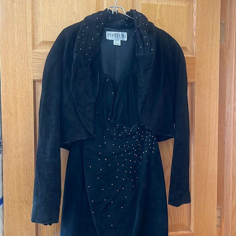 NWT Positano Pelle black suede dress & jacket Medium